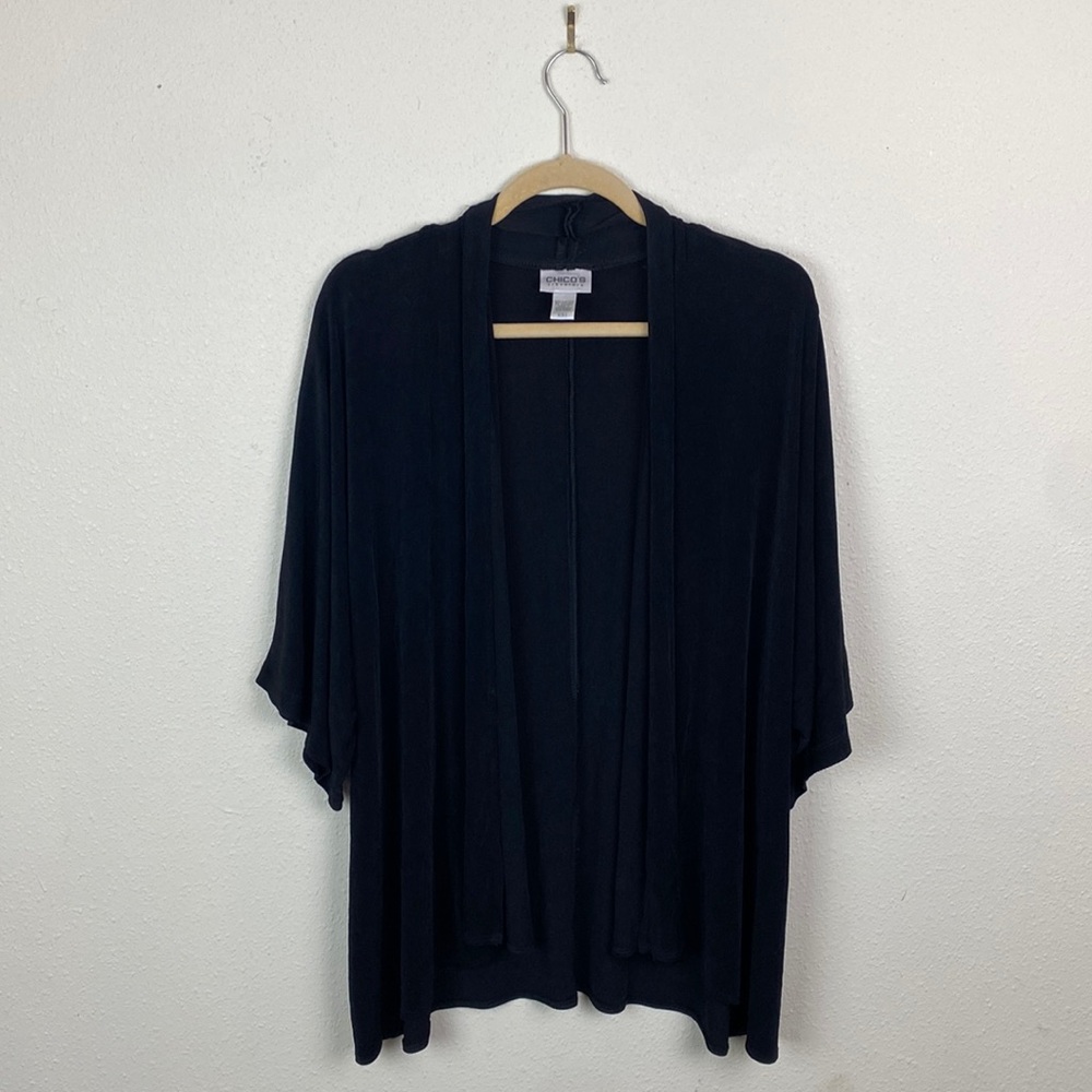 Chico's Travelers | Black Draped Wrinkle-Free Cardigan 3 (XL)